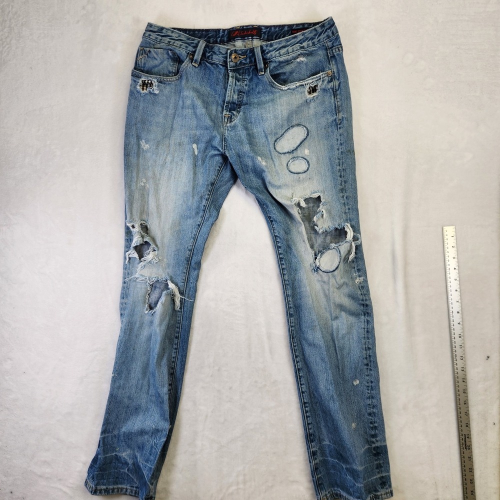Cult of Individuality Rebel Straight Distressed Jeans Blue 36x34 Mens Ripped